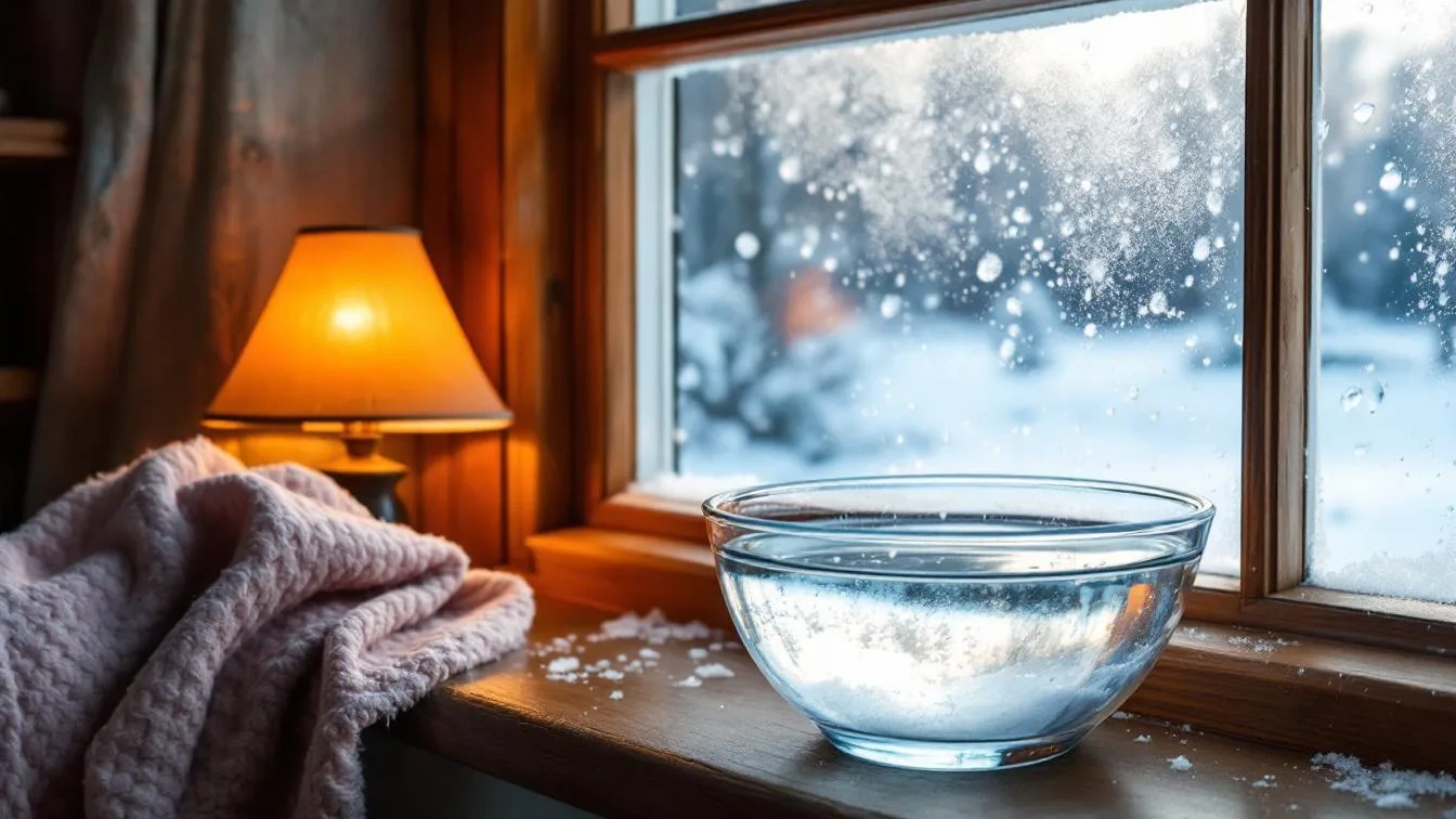 Ik zette een kom zoutwater bij het raam, dit wintertrucje werkt net zo goed als aluminiumfolie